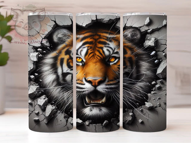 3D Fierce Tiger Jungle Tumbler, Wall Break Effect, 20Oz Tumbler, Sublimation Design, Fierce Animal, Jungle Vibes, Power Burst Sublimation Lara' s Designs 