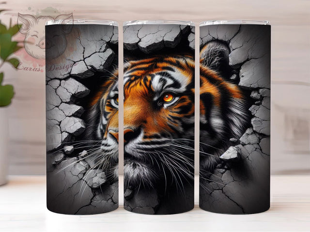 3D Fierce Tiger Jungle Tumbler, Wall Break Effect, 20Oz Tumbler, Sublimation Design, Fierce Animal, Jungle Vibes, Power Burst Sublimation Lara' s Designs 
