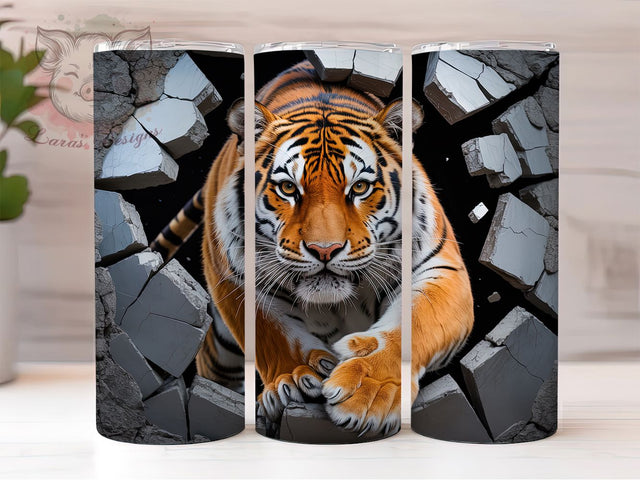 3D Fierce Tiger Jungle Tumbler, Wall Break Effect, 20Oz Tumbler, Sublimation Design, Fierce Animal, Jungle Vibes, Power Burst Sublimation Lara' s Designs 