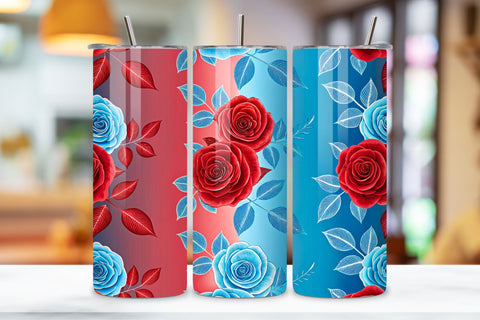 3D Fire and Ice Rose Seamless Tumbler Wrap, Red and Blue Roses, seamless tumbler wrap, fire rose design, ice floral wrap, red blue roses, watercolor fire design, 20oz skinny tumbler, tapered tumbler wrap, straight tumbler design Sublimation FloridPrintables 