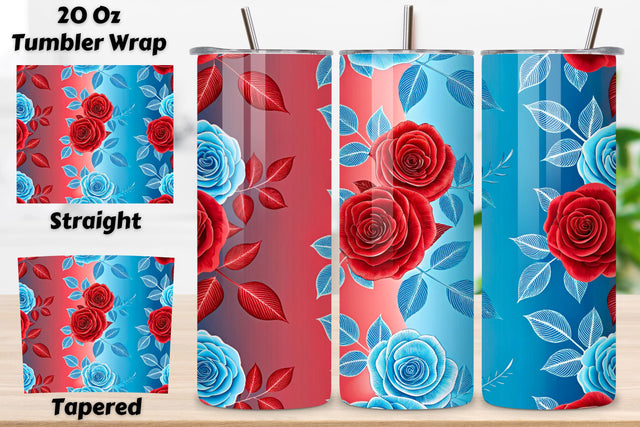 3D Fire and Ice Rose Seamless Tumbler Wrap, Red and Blue Roses, seamless tumbler wrap, fire rose design, ice floral wrap, red blue roses, watercolor fire design, 20oz skinny tumbler, tapered tumbler wrap, straight tumbler design Sublimation FloridPrintables 