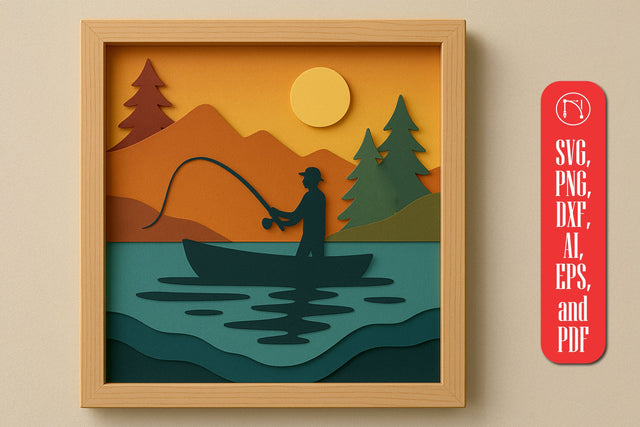 3D Fishing Scene Shadow Box layer SVG SVG MD JOYNAL ABDIN 