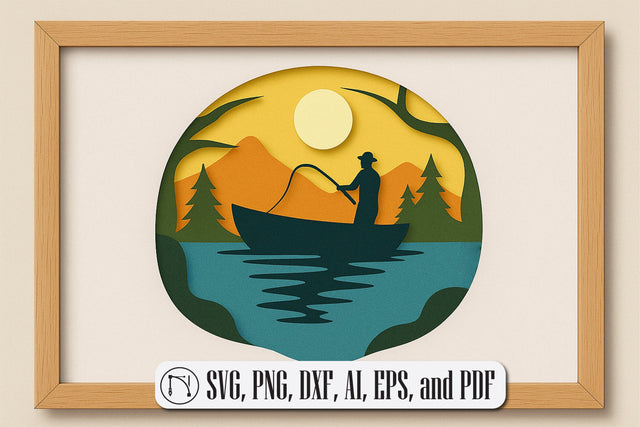3D Fishing Scene Shadow Box layer SVG SVG MD JOYNAL ABDIN 