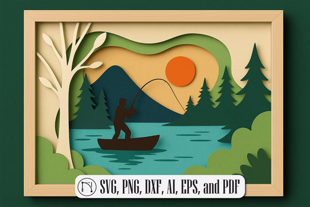 3D Fishing Scene Shadow Box layer SVG SVG MD JOYNAL ABDIN 
