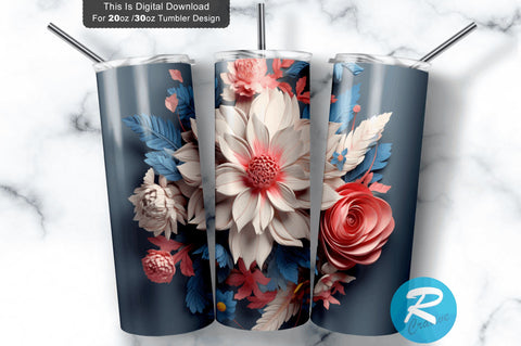 3D Floral 20 Oz Tumbler Sublimation Regulrcrative 