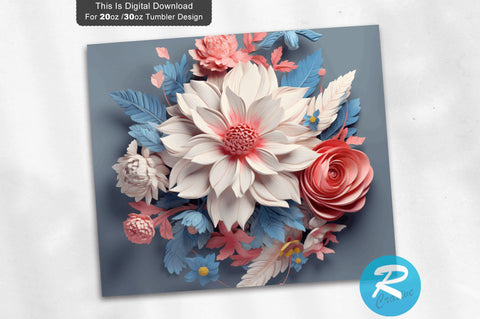 3D Floral 20 Oz Tumbler Sublimation Regulrcrative 