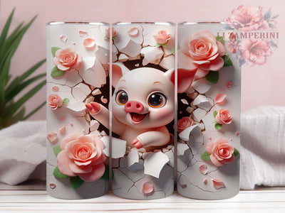 3D Floral Baby Pig Tumbler, Baby Pig Tumbler, Cute Pig Wrap, Whimsical Pig Wrap, Floral Pig Wrap, Hole In Wall Wrap, Sublimation Design Sublimation Li Zamperini 
