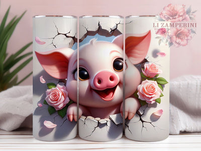 3D Floral Baby Pig Tumbler, Baby Pig Tumbler, Cute Pig Wrap, Whimsical Pig Wrap, Floral Pig Wrap, Hole In Wall Wrap, Sublimation Design Sublimation Li Zamperini 