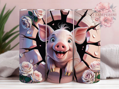 3D Floral Baby Pig Tumbler, Baby Pig Tumbler, Cute Pig Wrap, Whimsical Pig Wrap, Floral Pig Wrap, Hole In Wall Wrap, Sublimation Design Sublimation Li Zamperini 
