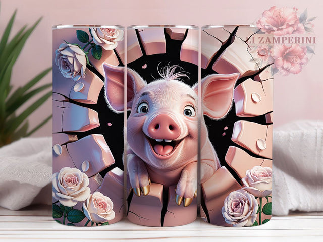 3D Floral Baby Pig Tumbler, Baby Pig Tumbler, Cute Pig Wrap, Whimsical Pig Wrap, Floral Pig Wrap, Hole In Wall Wrap, Sublimation Design Sublimation Li Zamperini 