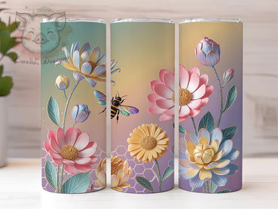 3D Floral Bee Tumbler, Floral Design, Nature Theme, Elegant Pattern, Vibrant Colors, 20Oz Tumbler, Sublimation Wrap Sublimation Lara' s Designs 