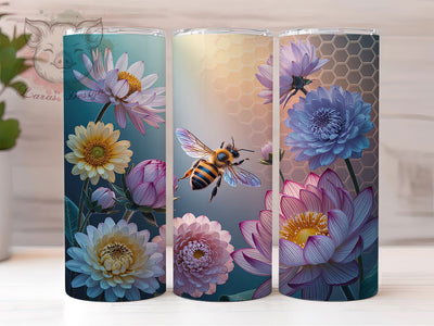 3D Floral Bee Tumbler, Floral Design, Nature Theme, Elegant Pattern, Vibrant Colors, 20Oz Tumbler, Sublimation Wrap Sublimation Lara' s Designs 