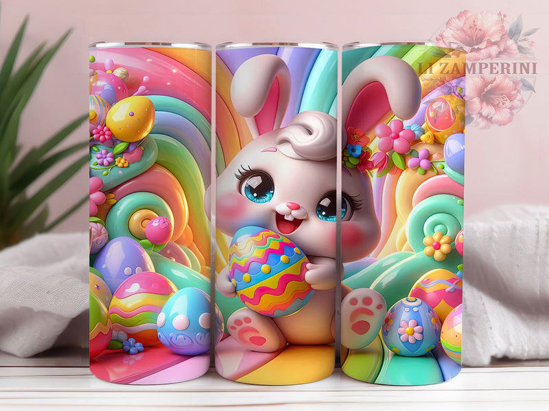 3D Floral Bunny Egg Tumbler, Ceramic Easter Tumbler, Bunny with Flowers Wrap, Stylish 20oz Wrap, Sublimation Design, Trendy Gift Idea, Inspirational Easter Tumbler Sublimation Li Zamperini 