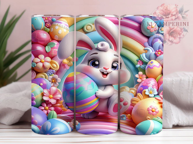 3D Floral Bunny Egg Tumbler, Ceramic Easter Tumbler, Bunny with Flowers Wrap, Stylish 20oz Wrap, Sublimation Design, Trendy Gift Idea, Inspirational Easter Tumbler Sublimation Li Zamperini 