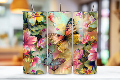 3D Floral Butterflies Tumbler Wrap, Seamless Butterfly png Sublimation FloridPrintables 