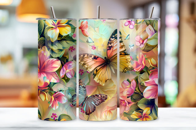 3D Floral Butterflies Tumbler Wrap, Seamless Butterfly png Sublimation FloridPrintables 