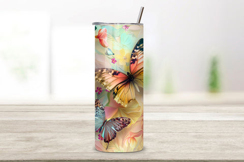 3D Floral Butterflies Tumbler Wrap, Seamless Butterfly png Sublimation FloridPrintables 