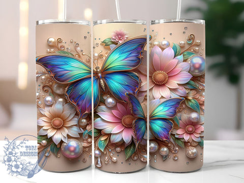 3D Floral Butterfly 20oz Skinny Tumbler PNG, Butterfly Tumbler Sublimation Wrap, Straight & Tapered Tumbler Wrap, Instant Digital Download Sublimation ToriDesigns 