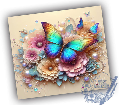 3D Floral Butterfly 20oz Skinny Tumbler PNG, Butterfly Tumbler Sublimation Wrap, Straight & Tapered Tumbler Wrap, Instant Digital Download Sublimation ToriDesigns 