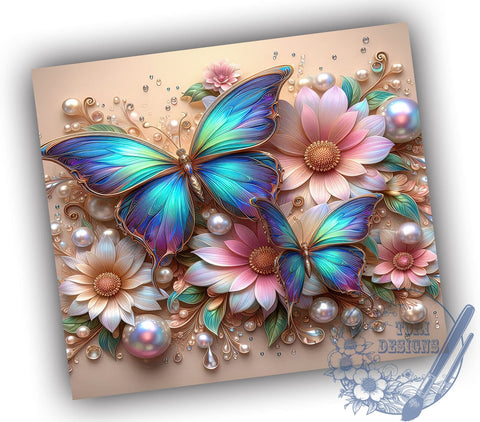 3D Floral Butterfly 20oz Skinny Tumbler PNG, Butterfly Tumbler Sublimation Wrap, Straight & Tapered Tumbler Wrap, Instant Digital Download Sublimation ToriDesigns 