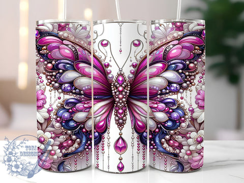 3D Floral Butterfly 20oz Skinny Tumbler PNG, Butterfly Tumbler Sublimation Wrap, Straight & Tapered Tumbler Wrap, Instant Digital Download Sublimation ToriDesigns 