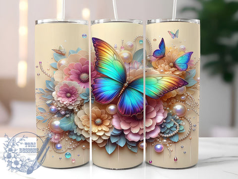 3D Floral Butterfly 20oz Skinny Tumbler PNG, Butterfly Tumbler Sublimation Wrap, Straight & Tapered Tumbler Wrap, Instant Digital Download Sublimation ToriDesigns 