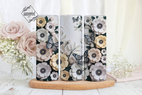 3D Floral Butterfly 20oz Tumbler Wrap Sublimation sassyprint 