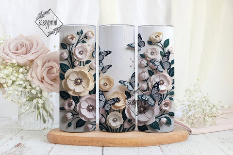 3D Floral Butterfly 20oz Tumbler Wrap Sublimation sassyprint 