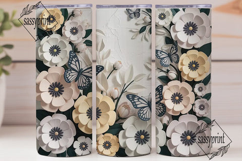 3D Floral Butterfly 20oz Tumbler Wrap Sublimation sassyprint 
