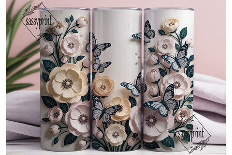 3D Floral Butterfly 20oz Tumbler Wrap Sublimation sassyprint 