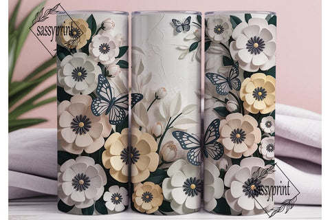 3D Floral Butterfly 20oz Tumbler Wrap Sublimation sassyprint 