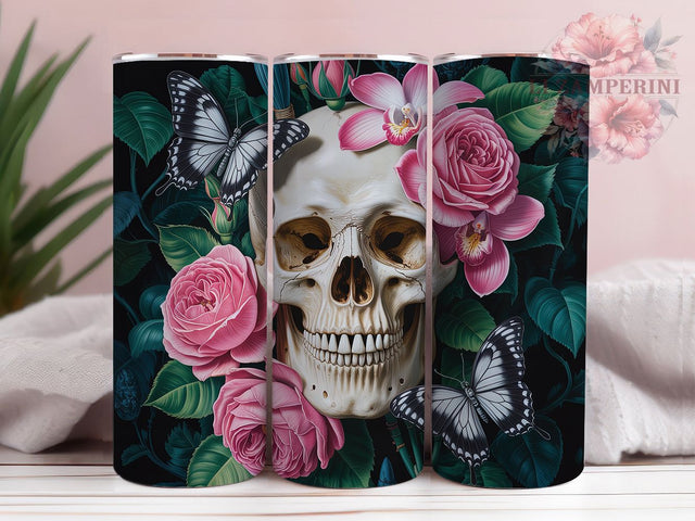 3D Floral Butterfly Gothic Skull Tumbler, Floral Skull, 20Oz Tumbler, Sublimation Design, Butterfly Gothic, Dark Elegance, Boho Macabre Sublimation Li Zamperini 