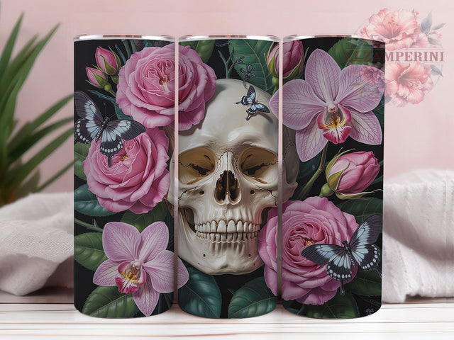 3D Floral Butterfly Gothic Skull Tumbler, Floral Skull, 20Oz Tumbler, Sublimation Design, Butterfly Gothic, Dark Elegance, Boho Macabre Sublimation Li Zamperini 