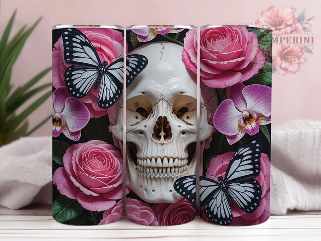 3D Floral Butterfly Gothic Skull Tumbler, Floral Skull, 20Oz Tumbler, Sublimation Design, Butterfly Gothic, Dark Elegance, Boho Macabre Sublimation Li Zamperini 
