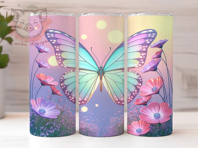 3D Floral Butterfly Tumbler, Butterfly Floral Design, Elegant Butterfly Tumbler, 20Oz Wrap Design, Floral Sublimation, 3D Flower Art, Spring Butterfly Theme Sublimation Lara' s Designs 