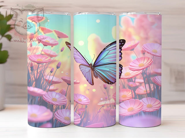 3D Floral Butterfly Tumbler, Butterfly Floral Design, Elegant Butterfly Tumbler, 20Oz Wrap Design, Floral Sublimation, 3D Flower Art, Spring Butterfly Theme Sublimation Lara' s Designs 