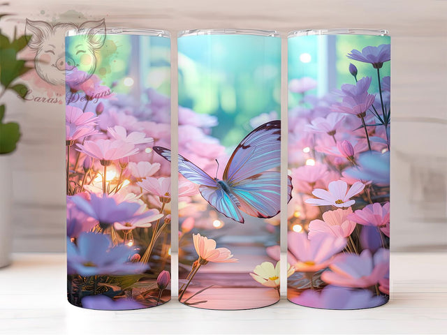 3D Floral Butterfly Tumbler, Butterfly Floral Design, Elegant Butterfly Tumbler, 20Oz Wrap Design, Floral Sublimation, 3D Flower Art, Spring Butterfly Theme Sublimation Lara' s Designs 