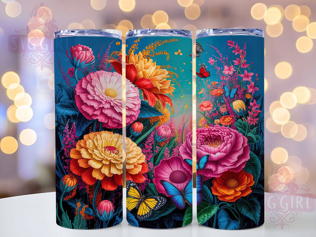 3D Floral Butterfly Tumbler, Floral Tumbler Design, 20Oz Sublimation, 3D Floral Art, Butterfly Printable, Elegant Floral Wrap, Spring Tumbler Design Sublimation SvggirlplusArt 