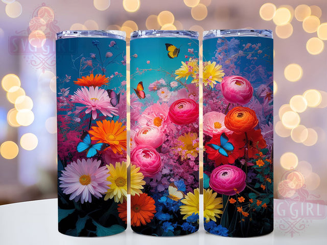 3D Floral Butterfly Tumbler, Floral Tumbler Design, 20Oz Sublimation, 3D Floral Art, Butterfly Printable, Elegant Floral Wrap, Spring Tumbler Design Sublimation SvggirlplusArt 