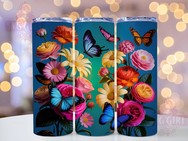 3D Floral Butterfly Tumbler, Floral Tumbler Design, 20Oz Sublimation, 3D Floral Art, Butterfly Printable, Elegant Floral Wrap, Spring Tumbler Design Sublimation SvggirlplusArt 
