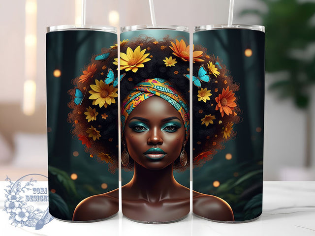 3D Floral Butterfly Tumbler Wrap, Floral Butterfly Wrap, 20oz Tumbler Sublimation, Melanin Beauty Design, Vibrant Nature Sublimation, Ethnic Garden Diva Tumbler, Colorful Wings Wrap Sublimation ToriDesigns 