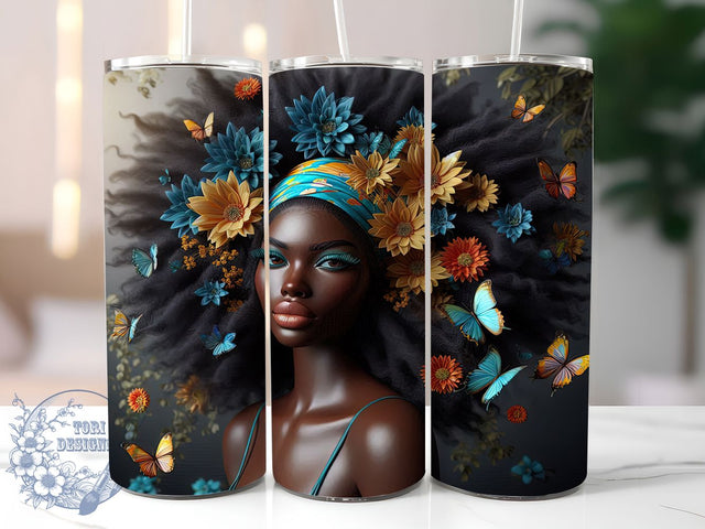 3D Floral Butterfly Tumbler Wrap, Floral Butterfly Wrap, 20oz Tumbler Sublimation, Melanin Beauty Design, Vibrant Nature Sublimation, Ethnic Garden Diva Tumbler, Colorful Wings Wrap Sublimation ToriDesigns 