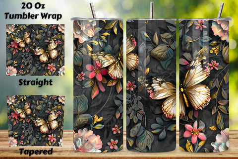 3D Floral Butterfly Tumbler Wrap, Seamless Butterfly Floral Sublimation FloridPrintables 