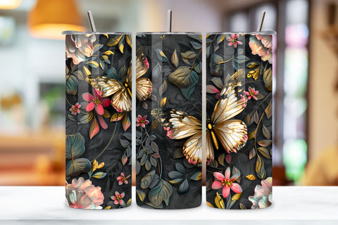 3D Floral Butterfly Tumbler Wrap, Seamless Butterfly Floral Sublimation FloridPrintables 