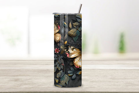 3D Floral Butterfly Tumbler Wrap, Seamless Butterfly Floral Sublimation FloridPrintables 