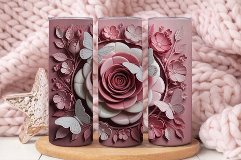 3D Floral Butterfly Tumbler Wrap Sublimation DesignSVG 