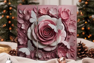 3D Floral Butterfly Tumbler Wrap Sublimation DesignSVG 