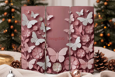 3D Floral Butterfly Tumbler Wrap Sublimation DesignSVG 