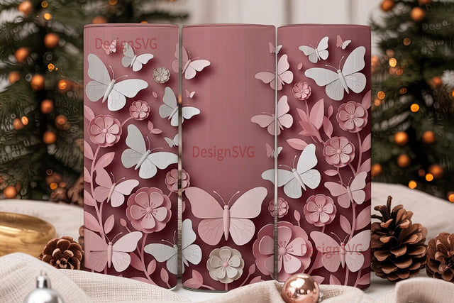 3D Floral Butterfly Tumbler Wrap Sublimation DesignSVG 