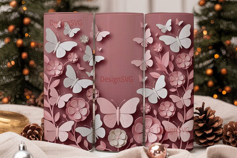 3D Floral Butterfly Tumbler Wrap Sublimation DesignSVG 